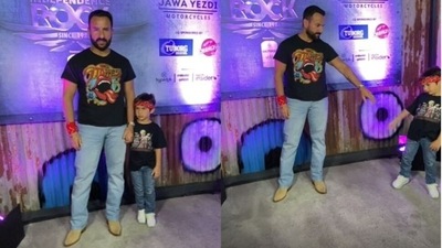 Saif Ali Khan asked his son Taimur Ali Khan to move away while paparazzi click his pics. Saif Ali Khan asked his son Taimur Ali Khan to move away while paparazzi click his pics.