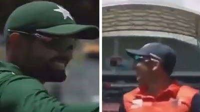 Screenshot of the exchange between Babar Azam and Tom Cooper (screengrab) Screenshot of the exchange between Babar Azam and Tom Cooper (screengrab)