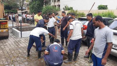 Three workers died of suspected suffocation while cleaning a sewage treatment plant of a private housing society at Wagholi in Pune. (HT PHOTO) Three workers died of suspected suffocation while cleaning a sewage treatment plant of a private housing society at Wagholi in Pune. (HT PHOTO)