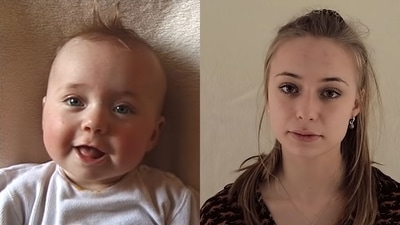 The image shows baby Lotte on left and young Lotte on right. (YouTube/@Hofmeester) The image shows baby Lotte on left and young Lotte on right. (YouTube/@Hofmeester)