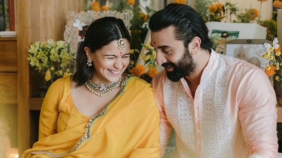 Alia Bhatt and Ranbir Kapoor at the actor's baby shower earlier in October.