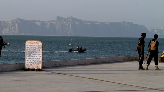 Pakistani Navy soldiers patrol in Gwadar port, key to the trade portion of the China Pakistan Economic Corridor. (AP)