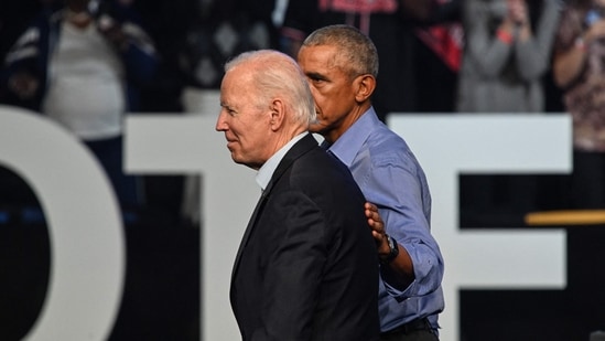 US Midterm Elections: US President Joe Biden and former US President Barack Obama are seen.(AFP)