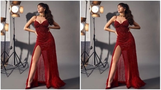 Nora played muse to fashion designer house Falguni Shane Peacock and picked the sequined gown from the shelves of the designer house. (Instagram/@norafatehi)