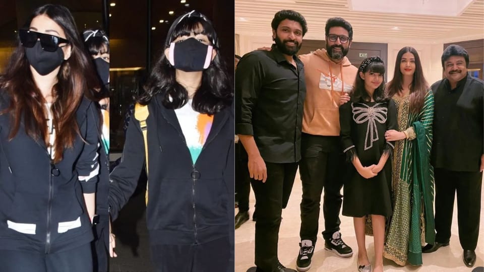 Aishwarya Rai and Aaradhya Bachchan at Mumbai airport hours after attending Ponniyin Selvan: I success bash in Chennai with Abhishek Bachchan and others. Aishwarya Rai and Aaradhya Bachchan at Mumbai airport hours after attending Ponniyin Selvan: I success bash in Chennai with Abhishek Bachchan and others.