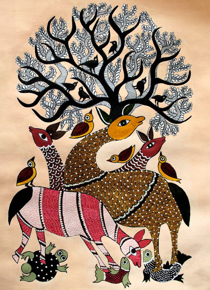 The Gond tribe in central India is known for their popular folk art known as "Gond painting." (pinterest)