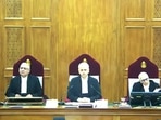 A five-judge Constitution bench, including CJI UU Lalit, during the EWS quota hearing at the Supreme Court on Monday. (ANI) A five-judge Constitution bench, including CJI UU Lalit, during the EWS quota hearing at the Supreme Court on Monday. (ANI)