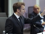 French President Emmanuel Macron thumbs up during a meeting at the COP27 summit. French President Emmanuel Macron thumbs up during a meeting at the COP27 summit.