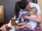 Kajal Aggarwal with baby boy Neil. 
