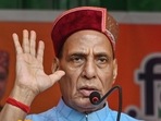 Defence minister Rajnath Singh on Monday discussed the Congress and Aam Aadmi Party's chances in this week's Himachal Pradesh election, using cricket analogy.(PTI) Defence minister Rajnath Singh on Monday discussed the Congress and Aam Aadmi Party's chances in this week's Himachal Pradesh election, using cricket analogy.(PTI)