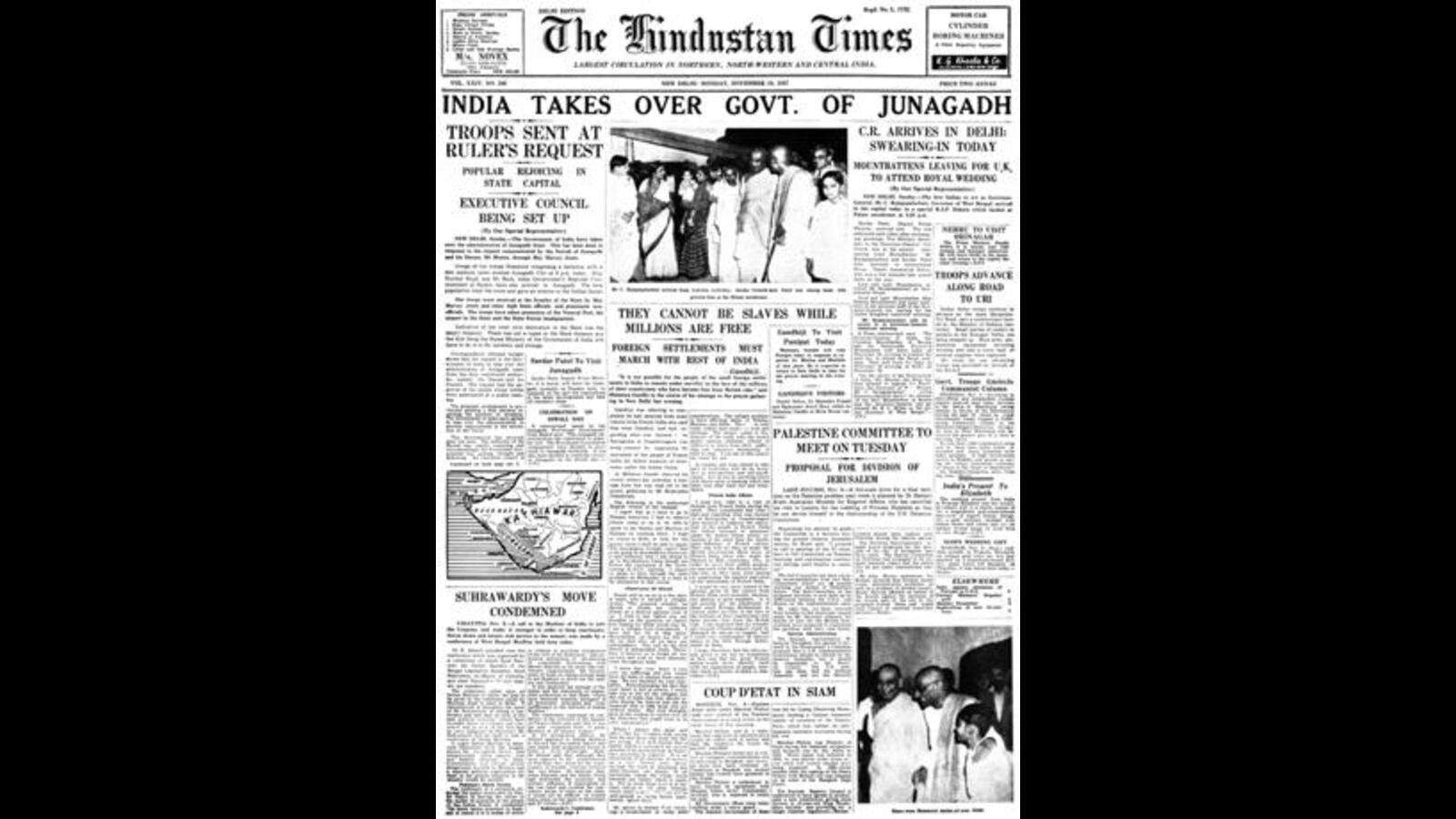 Ht This Day Nov 10 1947 India Takes Over Govt Of Junagadh Latest News India Hindustan Times 