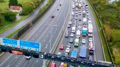 Just Stop Oil Protestors: Climate activists snarled rush hour motorway traffic. (Twitter) Just Stop Oil Protestors: Climate activists snarled rush hour motorway traffic. (Twitter)