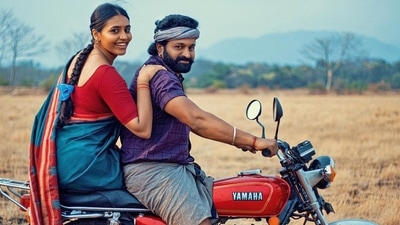 Rishab Shetty and Sapthami Gowda in a still from Kantara. Rishab Shetty and Sapthami Gowda in a still from Kantara.