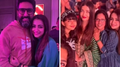 Abhishek Bachchan, Aishwarya Rai, Trisha Krishnan, Aaradhya Bachchan attend Ponniyin Selvan 1's success party. Abhishek Bachchan, Aishwarya Rai, Trisha Krishnan, Aaradhya Bachchan attend Ponniyin Selvan 1's success party.