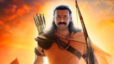 Prabhas on a poster of Adipurush.