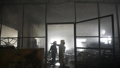 Noida, India - November 07, 2022: A massive fire broke out at an export company in Phase 2 on Monday morning. Officials said that the fire gutted the entire building, despite 12 fire trucks rushing to the spot to control the blaze. No casualties were reported in the incident, in Noida, India, on Monday, November 07, 2022. (Photo by Sunil Ghosh/ Hindustan Times) (Hindustan Times) Noida, India - November 07, 2022: A massive fire broke out at an export company in Phase 2 on Monday morning. Officials said that the fire gutted the entire building, despite 12 fire trucks rushing to the spot to control the blaze. No casualties were reported in the incident, in Noida, India, on Monday, November 07, 2022. (Photo by Sunil Ghosh/ Hindustan Times) (Hindustan Times)