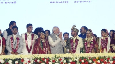 PM Narendra Modi attended a mass wedding in Gujarat's Bhavnagar on Sunday. (Twitter/@narendramodi) PM Narendra Modi attended a mass wedding in Gujarat's Bhavnagar on Sunday. (Twitter/@narendramodi)