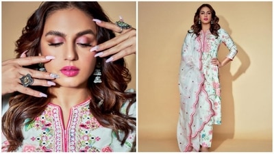 Actor Huma Qureshi's days are currently packed with multiple promotions for her recently-released film Double XL with her co-stars Sonakshi Sinha, Zaheer Iqbal and Mahat Raghavendra. The actress is recently seen decked up in a beautiful floral kurta, matching pants and sheer dupatta. (Instagram/@ iamhumaq) Actor Huma Qureshi's days are currently packed with multiple promotions for her recently-released film Double XL with her co-stars Sonakshi Sinha, Zaheer Iqbal and Mahat Raghavendra. The actress is recently seen decked up in a beautiful floral kurta, matching pants and sheer dupatta. (Instagram/@ iamhumaq)