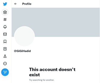 Gigi Hadid's deactivated Twitter account.