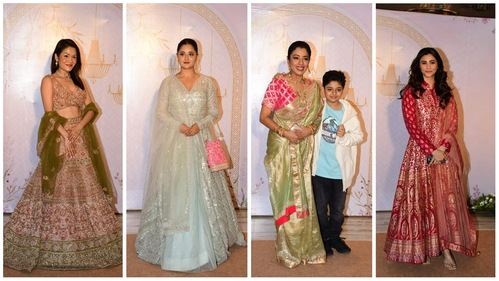 Sonu Kakkar, Rashami Desai, Rupali Ganguly with son, Daisy Shah at at Mithoon and Palak Muchhal's wedding reception. (Varinder Chawla) Sonu Kakkar, Rashami Desai, Rupali Ganguly with son, Daisy Shah at at Mithoon and Palak Muchhal's wedding reception. (Varinder Chawla)