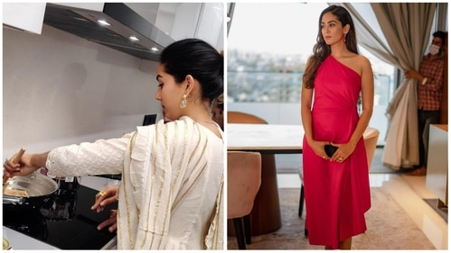 Mira Rajput in her kitchen and dining area. Mira Rajput in her kitchen and dining area.