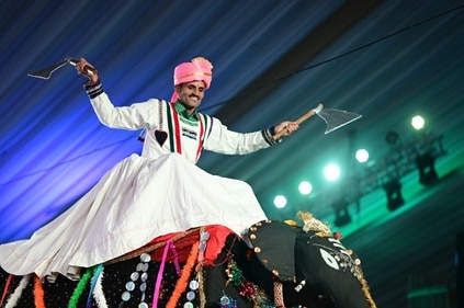Uttarakhand's Harul Nritya performed atop a replica elephant (CMO) Uttarakhand's Harul Nritya performed atop a replica elephant (CMO)