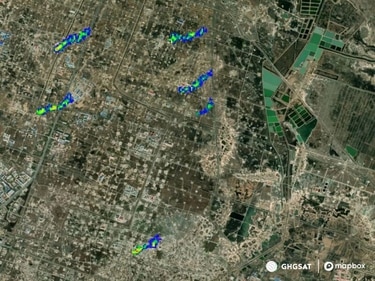 A GHGSat satellite observation over China. (Source: GHGSat via Bloomberg) A GHGSat satellite observation over China. (Source: GHGSat via Bloomberg)