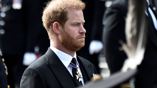 Prince Harry: Britain's Prince Harry follows the coffin of Queen Elizabeth II during her funeral procession.(Reuters)