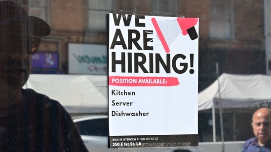 US Midterm Elections: A "We Are Hiring" sign is posted in front of a restaurant in Los Angeles, California.(AFP)