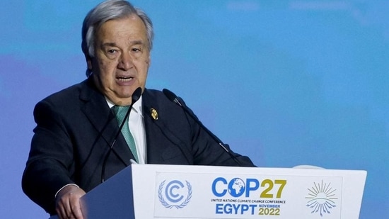 Secretary-General of the United Nations Antonio Guterres speaks during the COP27 climate summit, in Sharm el Sheikh, Egypt on Monday. (REUTERS)