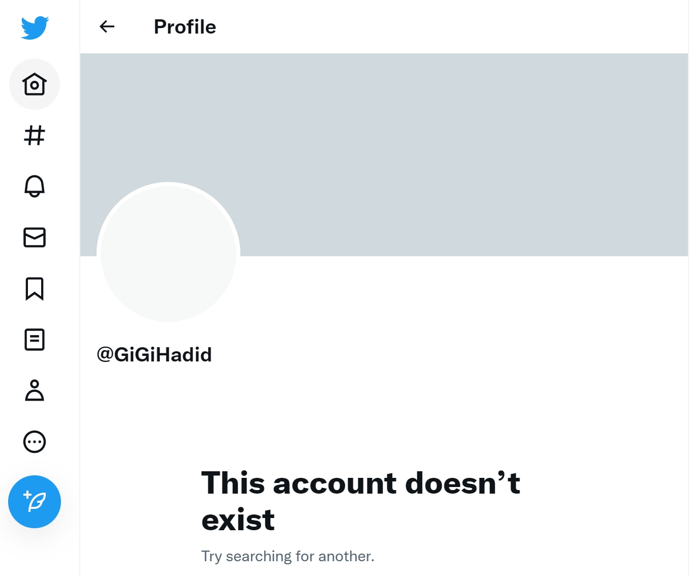 Gigi Hadid's deactivated Twitter account.