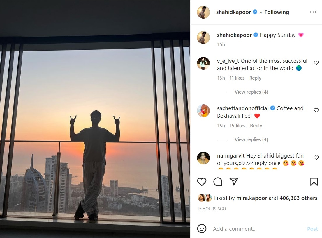 Shahid Kapoor shared a picture of the view from his house.