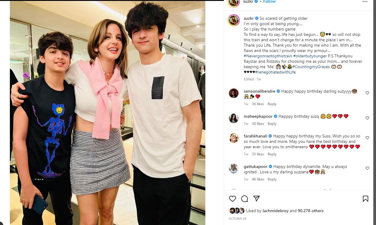 Sussanne thanked her sons for 'choosing' her as their mom.