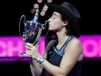 Fort Worth: Caroline Garcia, of France, kisses the trophy after defeating Aryna Sabalenka, of Belarus, in the singles final at the WTA Finals tennis tournament in Fort Worth, Texas, Monday, Nov. 7, 2022.(AP) Fort Worth: Caroline Garcia, of France, kisses the trophy after defeating Aryna Sabalenka, of Belarus, in the singles final at the WTA Finals tennis tournament in Fort Worth, Texas, Monday, Nov. 7, 2022.(AP)
