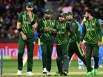 Pakistan's players Shaheen Shah Afridi, Babar Azam, Mohammad Rizwan and Shadab Khan(AFP) Pakistan's players Shaheen Shah Afridi, Babar Azam, Mohammad Rizwan and Shadab Khan(AFP)