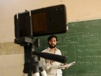 A teacher recording his video for online classes(PTI) A teacher recording his video for online classes(PTI)
