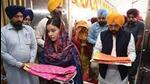 Punjab chief minister Bhagwant Mann with wife Dr Gurpreet Kaur at Takht Sri Kesgarh Sahib on the occasion of the Parkash Purb of Guru Nanak Dev on Tuesday. (Facebook) Punjab chief minister Bhagwant Mann with wife Dr Gurpreet Kaur at Takht Sri Kesgarh Sahib on the occasion of the Parkash Purb of Guru Nanak Dev on Tuesday. (Facebook)
