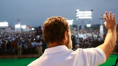 Congress leader Rahul Gandhi waves to the crowd as he arrives to address a public meeting during the party's Bharat Jodo Yatra in Telangana on Monday. (Congress/Twitter) (HT_PRINT) Congress leader Rahul Gandhi waves to the crowd as he arrives to address a public meeting during the party's Bharat Jodo Yatra in Telangana on Monday. (Congress/Twitter) (HT_PRINT)
