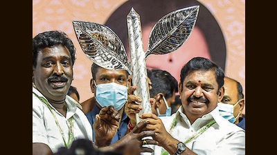 AIADMK leader Edappadi K Palaniswami after being elected as interim general secretary of the party, on July 11, 2022. (PTI) AIADMK leader Edappadi K Palaniswami after being elected as interim general secretary of the party, on July 11, 2022. (PTI)