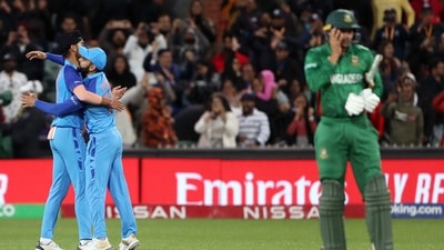 India's Virat Kohli and Arshdeep Singh celebrate a wicket during the ICC Men's T20 World Cup 2022 match against Bangladesh, at Adelaide Oval, in Adelaide. (ANI) India's Virat Kohli and Arshdeep Singh celebrate a wicket during the ICC Men's T20 World Cup 2022 match against Bangladesh, at Adelaide Oval, in Adelaide. (ANI)