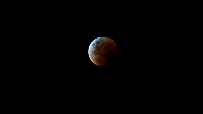 The blood moon is seen during a total lunar eclipse in Sydney on November 8. According to NASA scientists, the moon will be 242,740 miles (390,653 kilometers) away at the peak of the eclipse. (AFP)