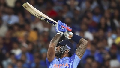 Suryakumar Yadav hits a six during the T20 World Cup cricket match between India and Zimbabwe in Melbourne. (AP) Suryakumar Yadav hits a six during the T20 World Cup cricket match between India and Zimbabwe in Melbourne. (AP)