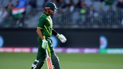 Pakistan captain Babar Azam is looking a pale shadow of himself, while opening the batting for Pakistan in the T20 World Cup. (AFP) Pakistan captain Babar Azam is looking a pale shadow of himself, while opening the batting for Pakistan in the T20 World Cup. (AFP)