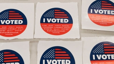 US Midterm Elections: "I Voted" stickers await voters after they cast their vote. (AFP) US Midterm Elections: "I Voted" stickers await voters after they cast their vote. (AFP)