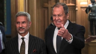 Russian foreign minister Sergei Lavrov attends a meeting with his Indian counterpart S Jaishankar in Moscow, (REUTERS)