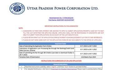 UPPCL recruitment 2022: Apply for 209 Assistant Accountant posts at upenergy.in UPPCL recruitment 2022: Apply for 209 Assistant Accountant posts at upenergy.in