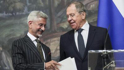 Indian Foreign Minister Subrahmanyam Jaishankar, left, and Russian Foreign Minister Sergey Lavrov talk to each other after a joint news conference following their talks in Moscow, Russia, Tuesday, Nov. 8, 2022. (AP) Indian Foreign Minister Subrahmanyam Jaishankar, left, and Russian Foreign Minister Sergey Lavrov talk to each other after a joint news conference following their talks in Moscow, Russia, Tuesday, Nov. 8, 2022. (AP)