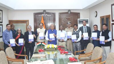Chandigarh administration officials launching the vision document for the city — Future Ready Chandigarh 2030 and Beyond. . (HT Photo)