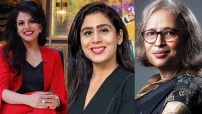 Emcure Pharma executive director Namita Thapar (left), Mamaearth co-founder Ghazal Alagh and SAIL chairperson Soma Mondal. (Forbes) Emcure Pharma executive director Namita Thapar (left), Mamaearth co-founder Ghazal Alagh and SAIL chairperson Soma Mondal. (Forbes)