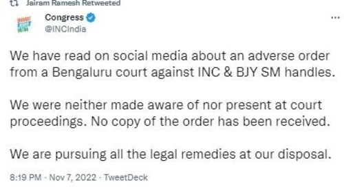 The Congress's Post on Twitter on the order.